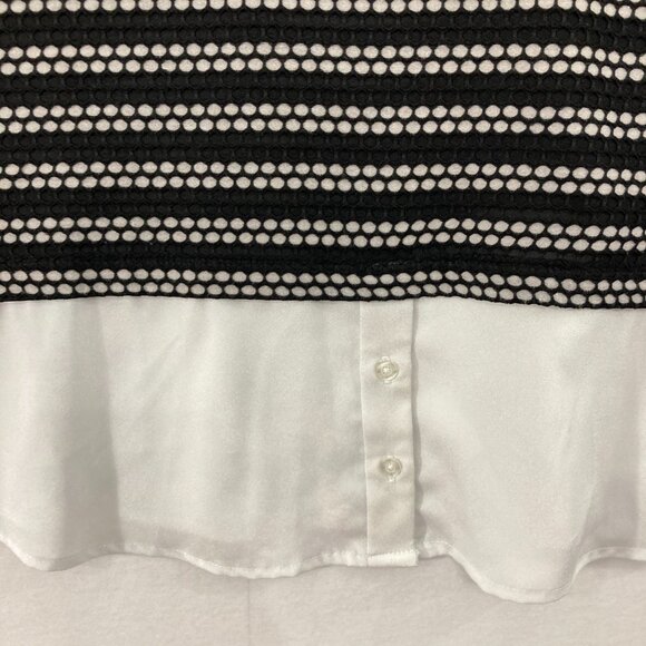 Calvin Klein Top size 2X Black White Striped Mixed Media Preppy Office Popover - Picture 4 of 11